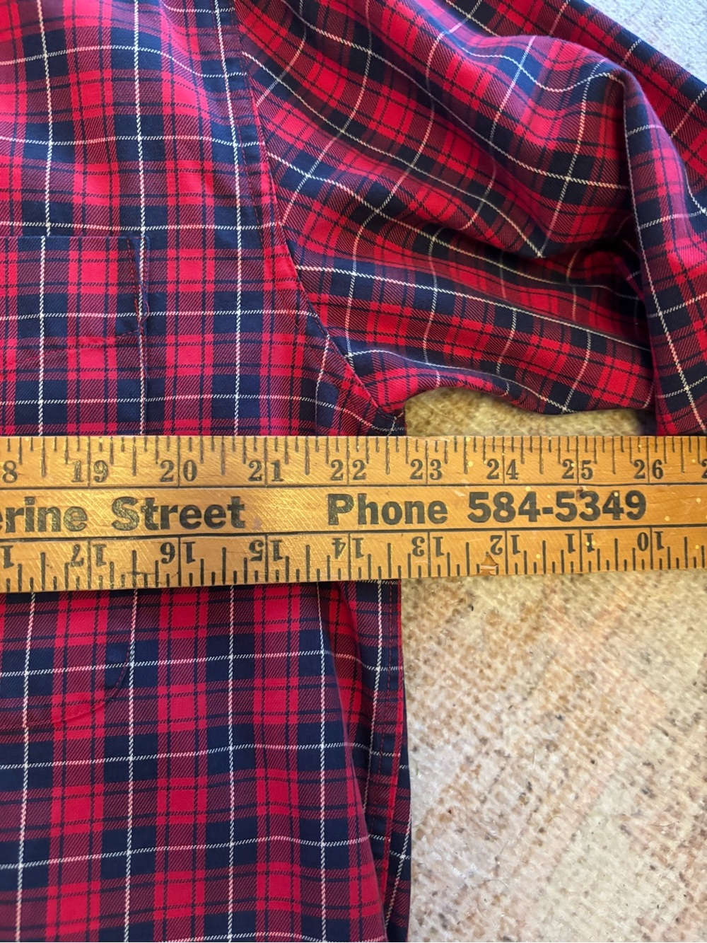 Red & navy blue plaid button-down long sleeve 100% cotton tailgate cabincore - Picture 6 of 6